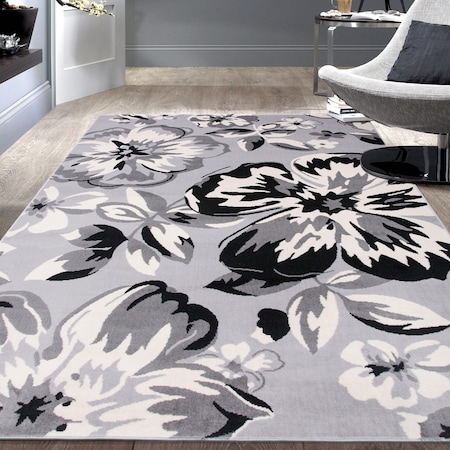 World Rug Gallery Modern Floral Area Rug 6'6'' x 9' Gray Area Rug 9098GRAY6X9